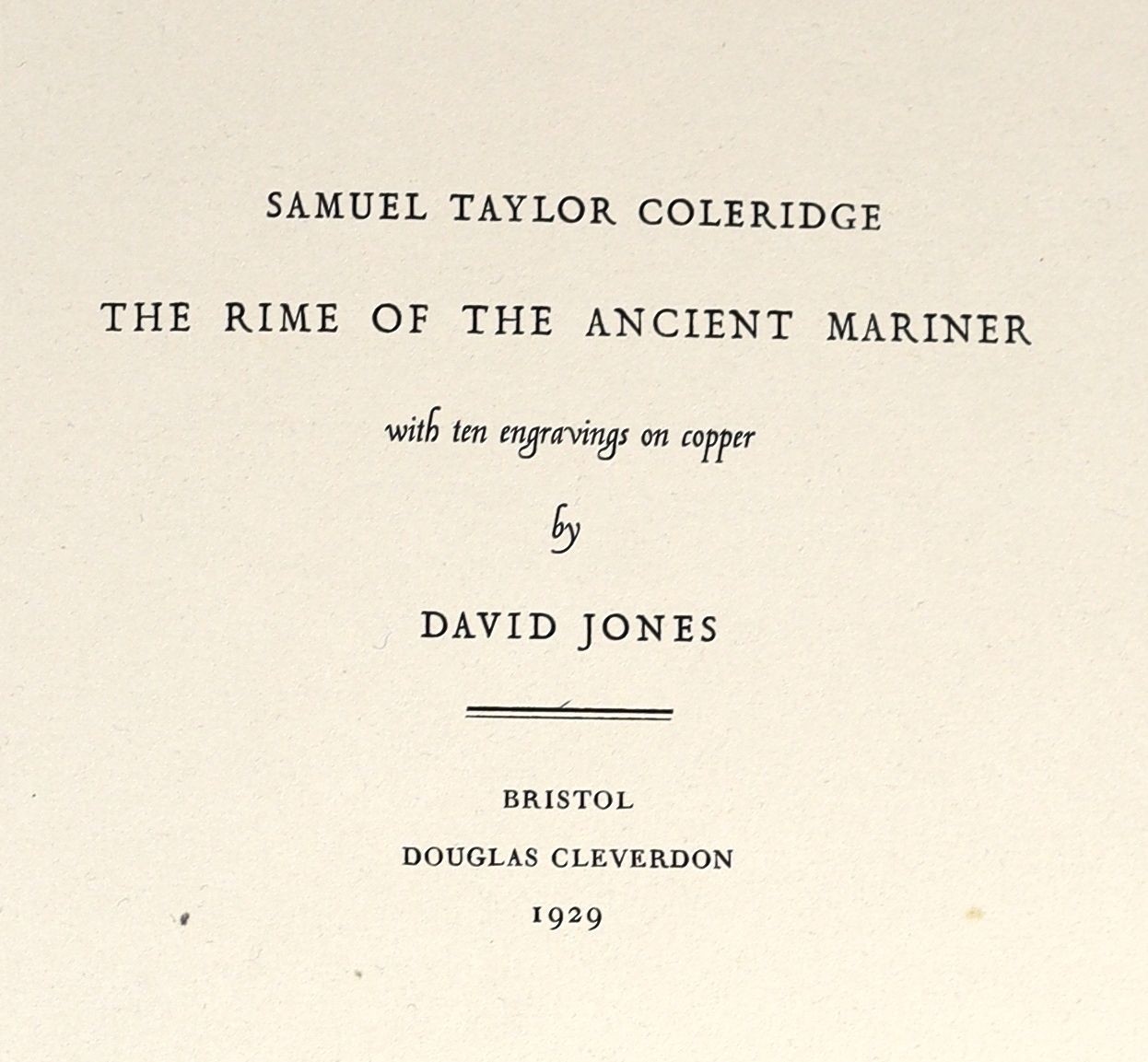 Coleridge, Samuel Taylor - The Rime of the Ancient Mariner. Limited edition, No. 300 of 400. Complete with 10 copper engravings, 8 of which are full plates. Quarter cloth and paper boards with gilt letters direct on spin
